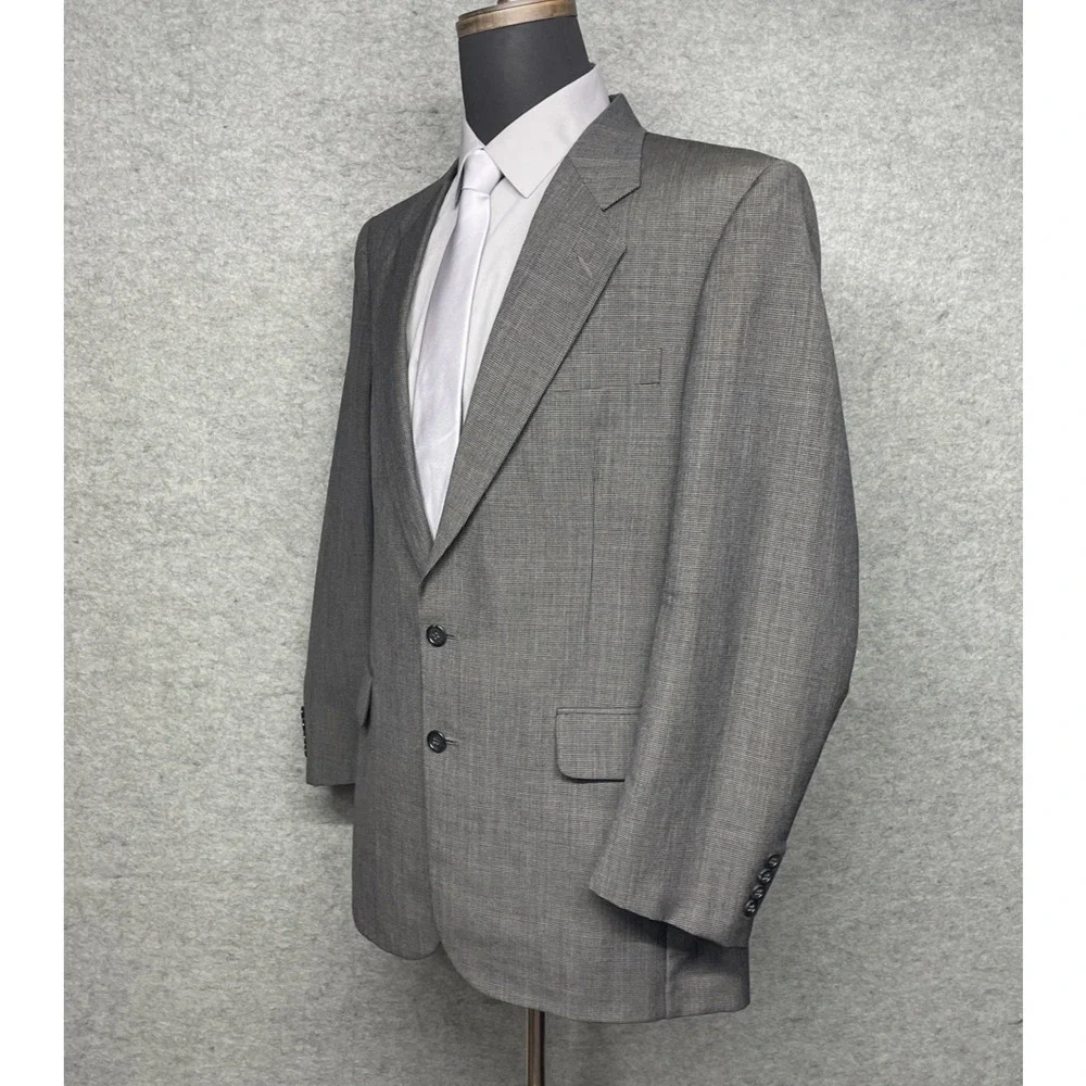Jos A Bank Pure 100% Wool Sport Coat Blazer Mens 43 Long Gray Micro Check Poland